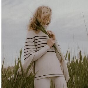 Maria McManus Fisherman Rib Cape Crew Sweater Small EUC $770 Cashmere Cotton